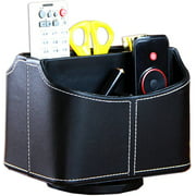 Leather Art Supply Organizer, 360 Degrees Rotatable Remote Control/Controller Organizer, Rotatable Desk Stationery PU