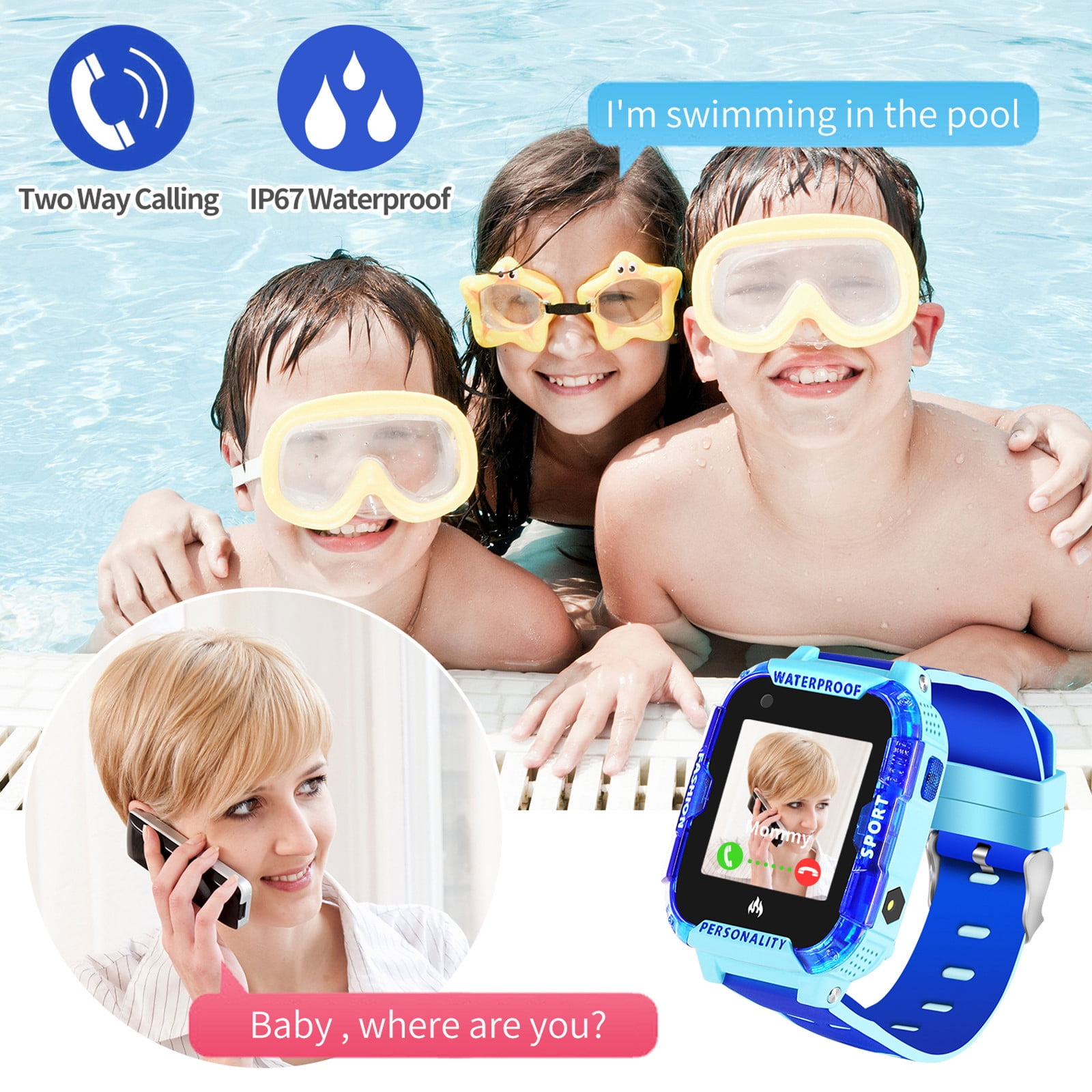 4G Waterproof Kids GPS Smart Watch Phone, with Anti-Lost GPS WIFI LBS Positioning Tracker, video call, Calling, SOS, Voice Chat, Pedometer, Alarm Clock, Birthday & Christmas for Boys or Girls (Blue)