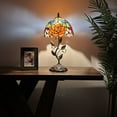 thumbnail image 6 of Tiffany Table Lamp Red Orange Blue Stained Glass Rose Flowers LED Bulb Included Iron Metal Leaves Bronze Base for Living Room Dining Room Bedroom Bedside 20"H*10"W, 6 of 13