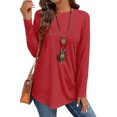thumbnail image 2 of Womens Long Sleeve Shirt Crew Neck Casual Top Basic Blouse Fall Fashion Loose Fit Tunic Elegant Y2K Style Outfits Red XL, 2 of 5