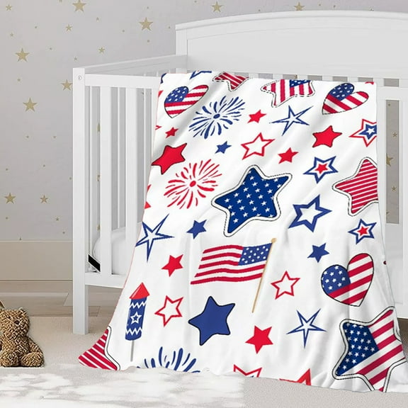 Patriotic Blanket - American Flag Star Throw Blanket for Sofa Couch Bed, Soft Microfiber Sherpa Fleece Reversible, USA Military Veteran July 4th Gift - 28x40 Inches