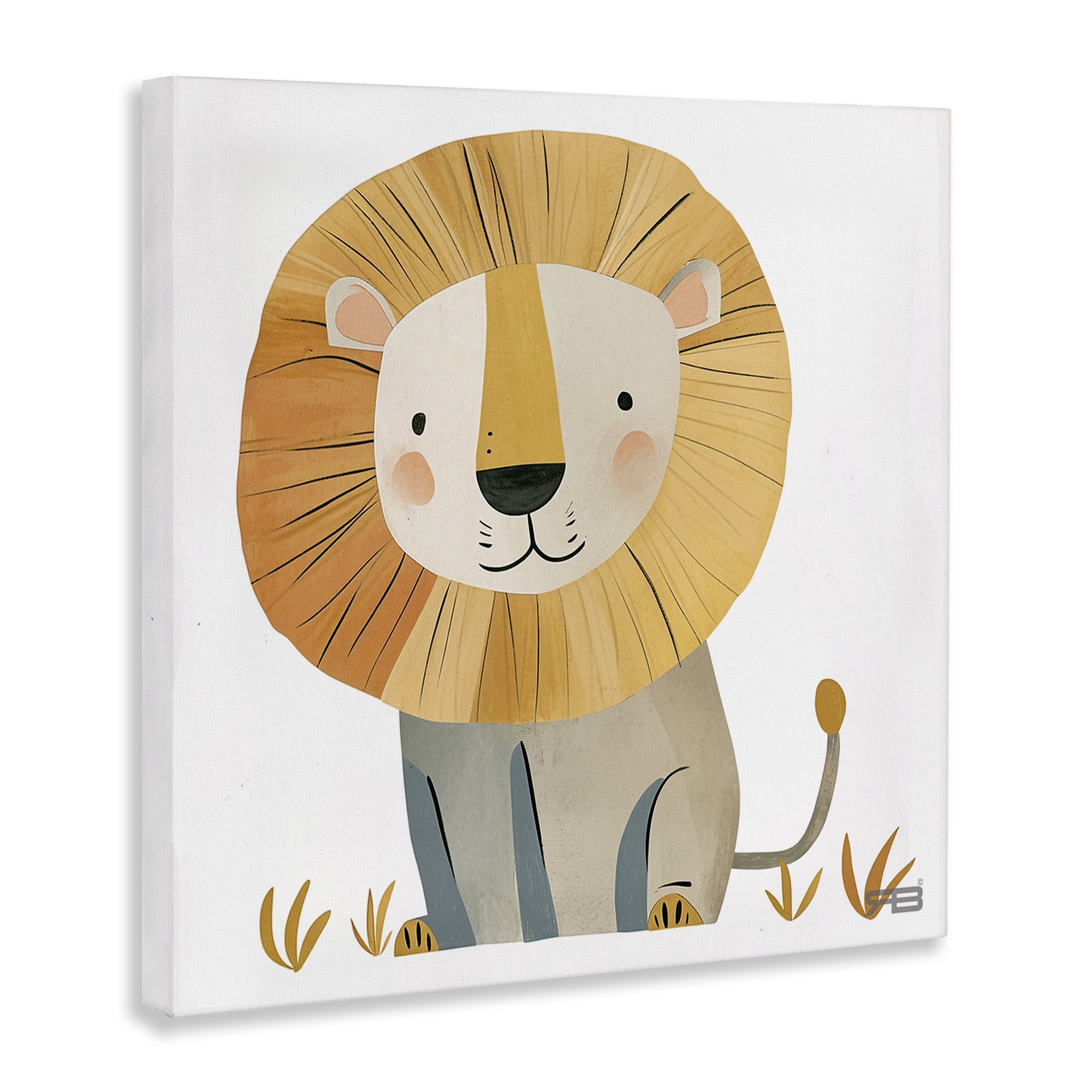 Stupell Industries Smiling Whimsical Lion Animals Painting Wrapped Canvas Art Print Wall Art, 30 x 30