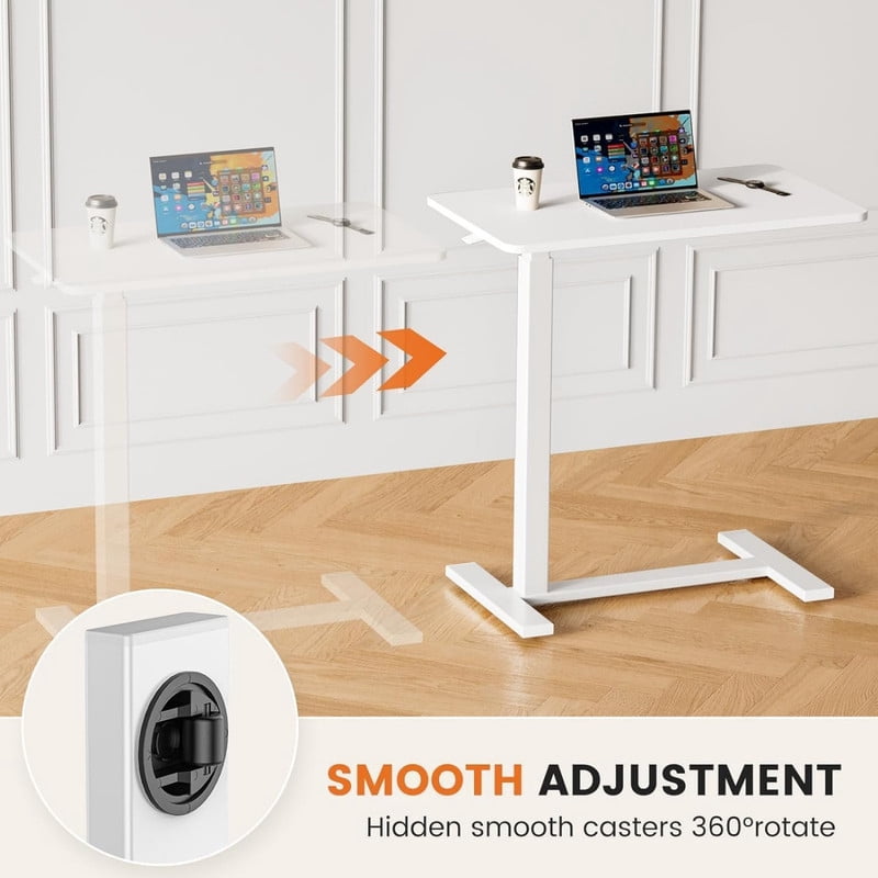 Kelno Overbed Bedside Table Adjustable Height Rolling Mobile Standing Laptop Desk, White