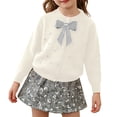 thumbnail image 3 of LRen Girls Holiday Outfits, Girls 2pcs Fall Outfits Sweet Cute Bowknot Button Knit Cardigan Sweater Tops Sequin Short Mini Skirt Set,White,5-6 Years, 3 of 6
