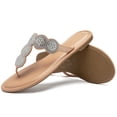 thumbnail image 3 of Women's Bohemian Bling Flat Slide Sandals Rhinestone Decor Rubber Sole Summer Thong Sandals, 3 of 6