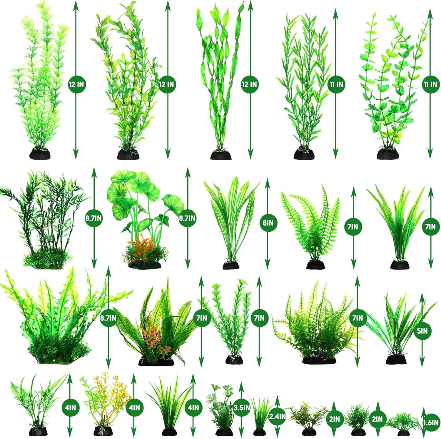 100 Pcs Aquarium Plants Artificial Fish Tank Decorations 1.57 to 11.81 Inches Plastic Fish Tank Plants Turtle Betta Accessories for Household and Office, 45 Styles