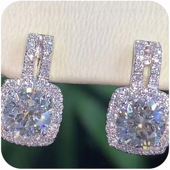 Earrings 18K Gold Earrings Silver Earrings Women Hypoallergenic Dangle White Professionally Plated Princess Cut Cubic Zirconia Drop Leverback Quality Sterling Square Simulated Diamond CZ[i409]