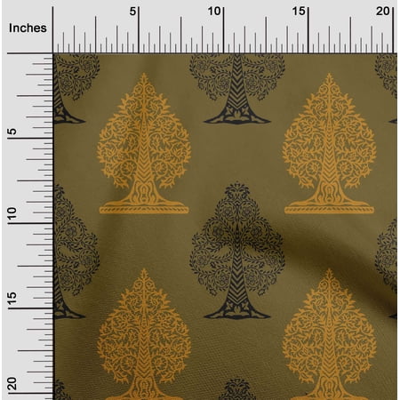 oneOone Cotton Flex Dark Olive Green Fabric Floral & Flying Swan Block Sewing Craft Projects Fabric Prints By Yard 40 Inch Wide
