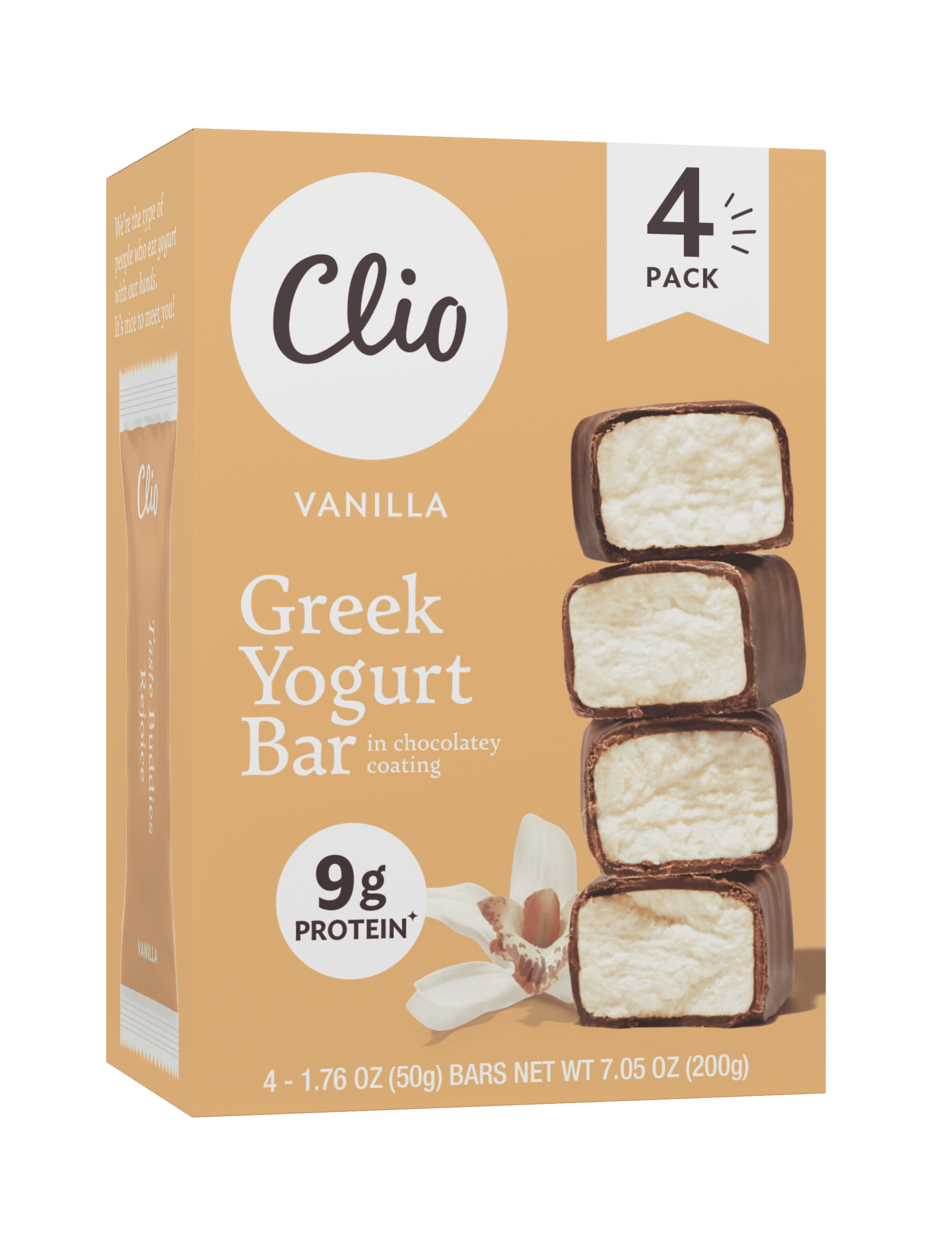 Clio Vanilla Greek Yogurt Bar in Chocolatey Coating, 1.76 oz, 4 Ct