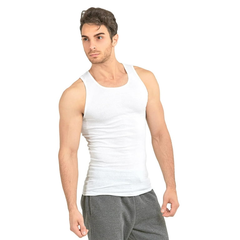 Men's Soft 100% Cotton Undershirts A-Shirt 3-Pack, White 2XL