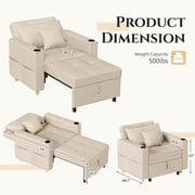 YODOLLA Sleeper Chair, 38 Extra-Wide 3-in-1 Convertible Pull-Out Single Sofa with Adjustable Backrest and Cup Holder, Beige(One PC)