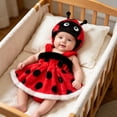 thumbnail image 4 of RUINIXCW Baby Girls Ladybug Fashion Halloween Dot Print Sleeveless Romper Dress with Hat 2Pcs Outfit, 4 of 9