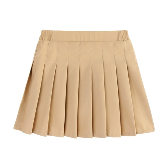GiLiling Skirt for Girls Pleated Mini Skort Elastic Waist Preppy Style School Uniform Casual Daily Athletic Skirt (Khaki, 11-12 Years)