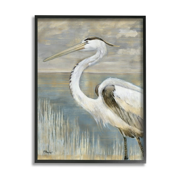 Stupell Industries Heron Bird Abstract Marshland Coast Painting Black Framed Art Print Wall Art, Design by Paul Brent