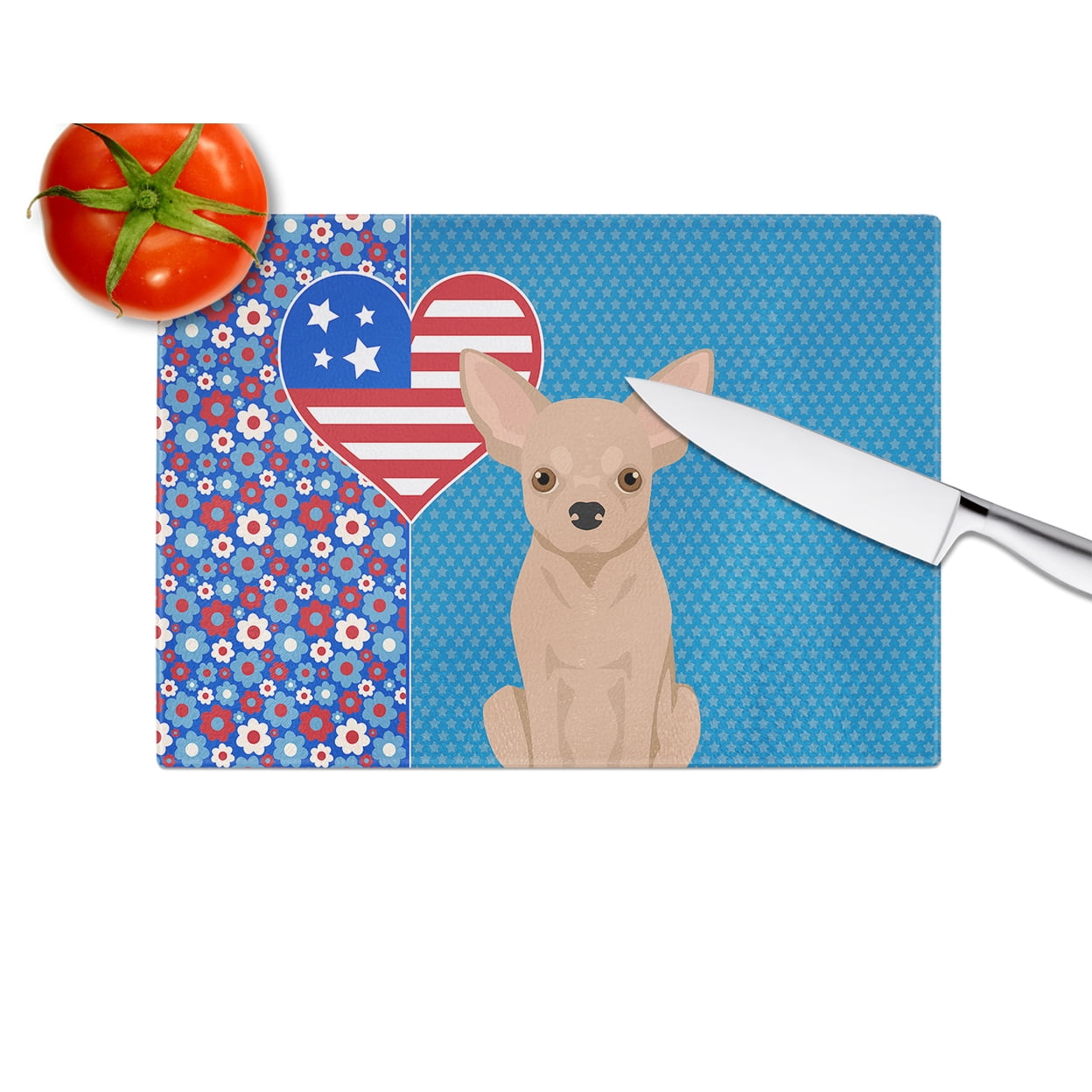 Cream Chihuahua Glass Cutting Board Large 12 in x 15 in
