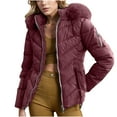 thumbnail image 2 of Viikei Coats for Women,Jackets for Women Winter,Ladies' Casual Loose Color Blocked Fashionable Round Neck Long Sleeved Loose Coats Hooded Jackets Wine XL, 2 of 9