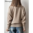 thumbnail image 4 of Suéteres de cuello alto para mujer, jerséis de punto sencillos de gran tamaño, jerséis gruesos y cálidos blancos, suéteres de gran tamaño para otoño e invierno para mujer, 4 of 5