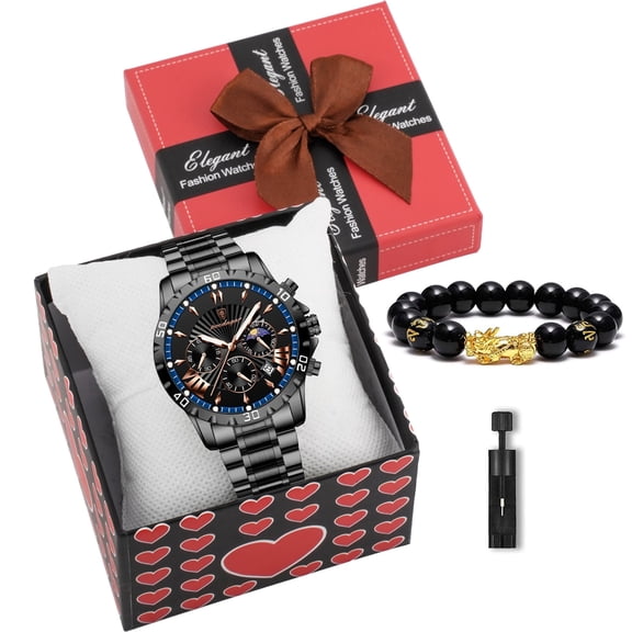 Poedagar Mens Watch Date Chronograph Stainless Steel Luminous Waterproof Quartz Male Watches Bracelets