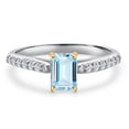 thumbnail image 3 of Gem Stone King 10K Two Tone Gold Sky Blue Aquamarine and Lab Grown Diamond Engagement Ring for Women | 0.68 Cttw | Emerald Cut 6X4MM | Gemstone March Birthstone | Size 8, 3 of 6