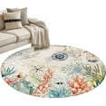 thumbnail image 2 of Summer Coastal Round Living Room Rugs 3.3 ft, Ocean Coral Seaweed Washable Area Rug with Non-Slip Sturdy Edge Binding Round Front Door Mat Floor Carpet for Entryway, 2 of 9