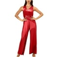 thumbnail image 5 of Usmixi Jumpsuits for Women Dressy High Waist Fashion Loose Wide Leg Tank Long Jumpsuits Overalls with Belt Summer V-Neck Sleeveless Solid Maxi Formal Rompers Red m, 5 of 7
