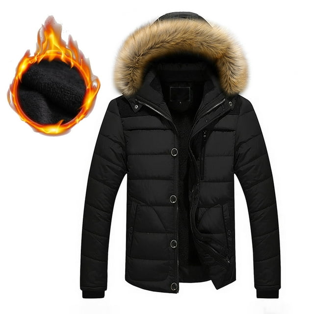 EGNMCR Jackets for Men Men Outdoor Warm Winter Thick Jacket Hooded Coat Jacket With Zipper Pocket