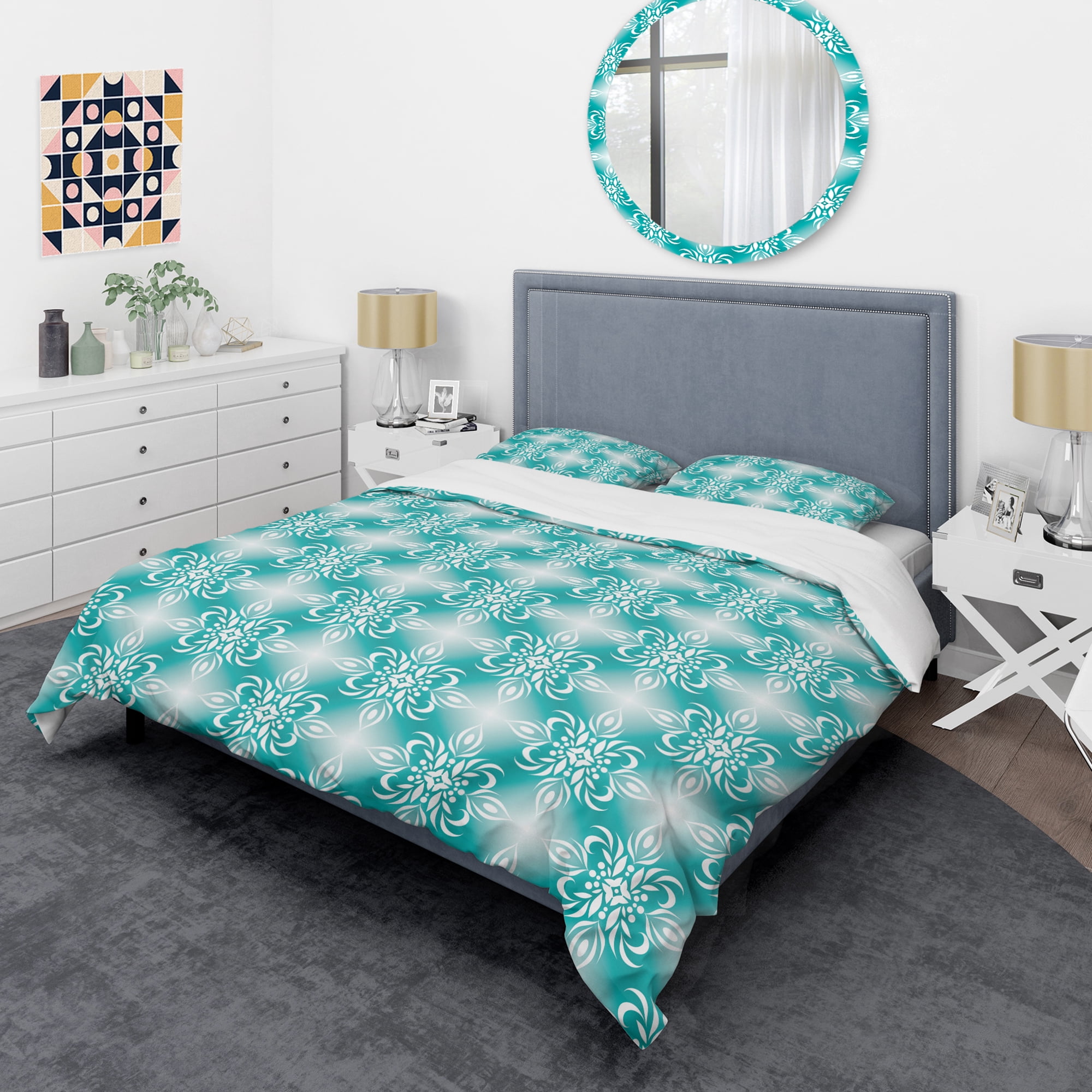 Designart 'Retro Turquoise Pattern' Mid-Century Modern Duvet Cover Set