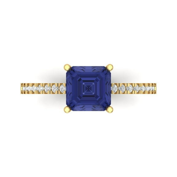 Solitaire with Accents Engagement Ring for Women - 2.7ct Simulated Tanzanite in 18K Yellow Gold Promise Ring