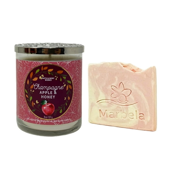 Bath & Body Works Champagne Apple & Honey Single-Wick Scented Candle with a Marbela Himalayan Salts Springs Sample Soap