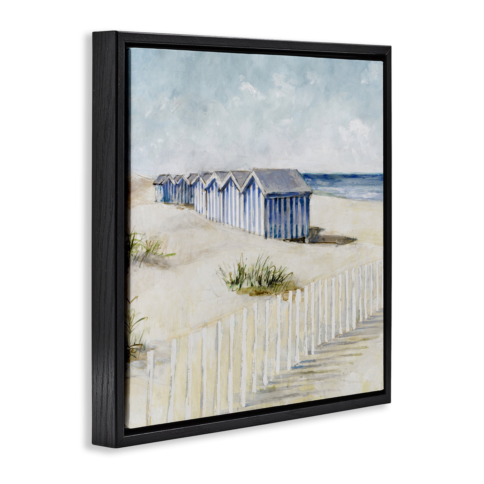 Stupell Industries Vintage Coastline Nautical Shacks Black Framed Floater Canvas Wall Art, design by Lorenzo Collective