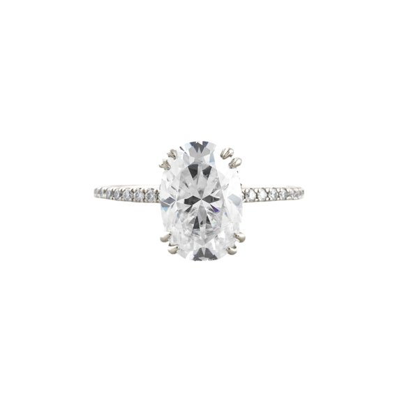 Veda Jewel 2.04 Ct Oval Cut Solitaire Ring - Lab-Created Diamond in 14K White Gold Plated Double Prong Setting - Sparkling Engagement Ring for Her - Elegant Jewelry Gift for Her Christmas