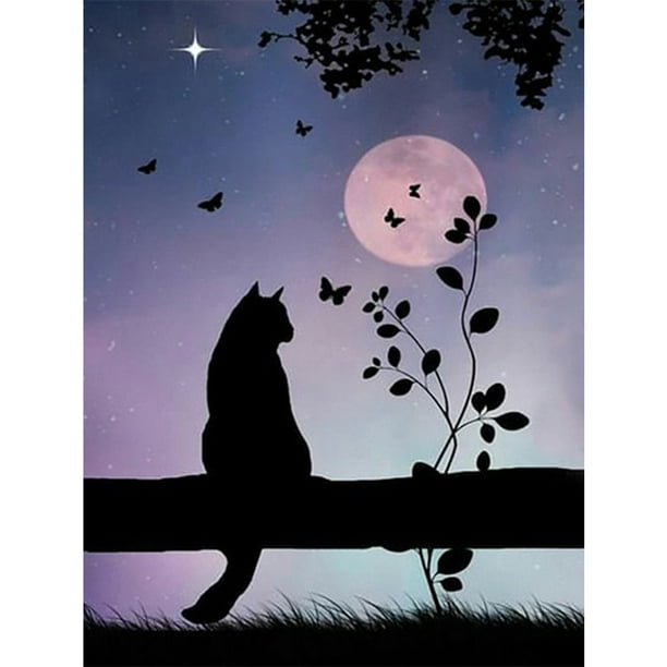 Cuadros Decorativos Diamante pintura 5D luna gato bricolaje completo redondo taladro rhinestone decoración del hogar conjunto JShteea Nuevos Originales