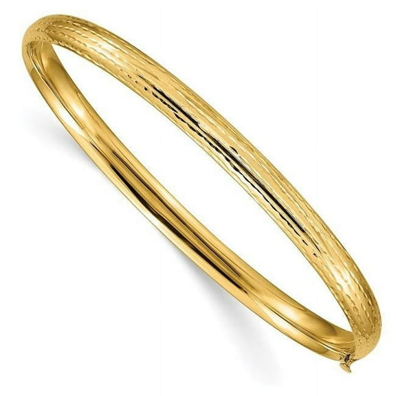 14K Yellow Gold 0.187 mm Diamond-Cut Fancy Hinged Bangle Bracelet
