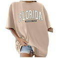 thumbnail image 1 of Ladies' Summer English Letter Print Loose Shoulder Round Neck T-Shirt, 1 of 4