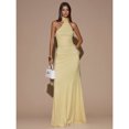 thumbnail image 4 of Light Yellow Womens Asymmetric Ruched Halter Backless Maxi Dress For Party Cocktail Formal Occasion, 4 of 7