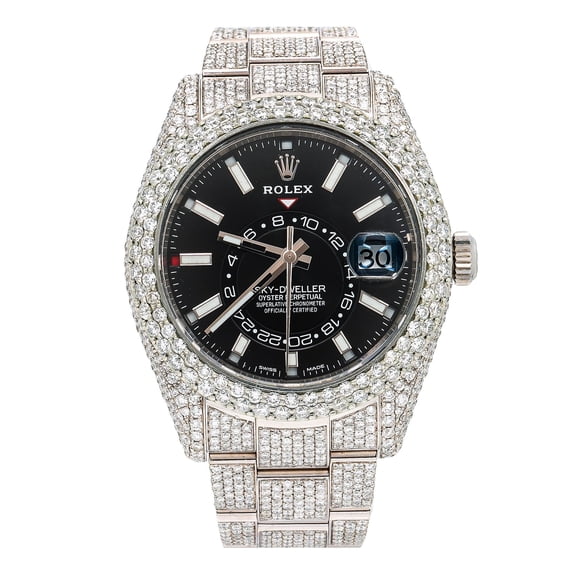 Pre-Owned Rolex Sky-Dweller 42MM 326934 Black Dial Diamond Bezel Stainless Steel Full Diamond Oyster Bracelet 25ct