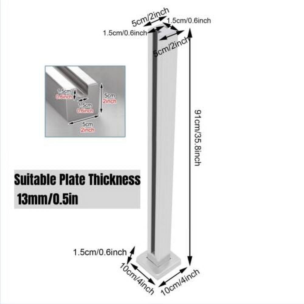 Glass Railing Post 35.8”/91cm,Mid Post Steel Balustrade for Balcony Deck Stairs
