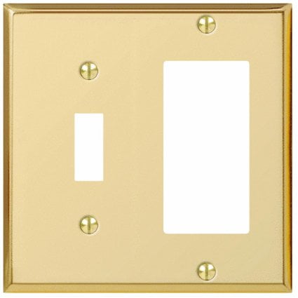 - Creative Accents 9BS126 Bright Brass Finish Steel Combination Two Gang Toggle Light Switch Decorator Wallplate