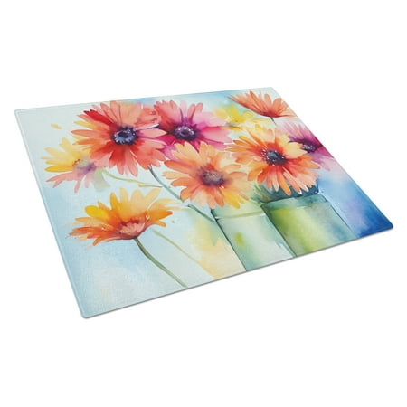 

Gerbera Daisies in Watercolor Glass Cutting Board Large 12 in x 15 in