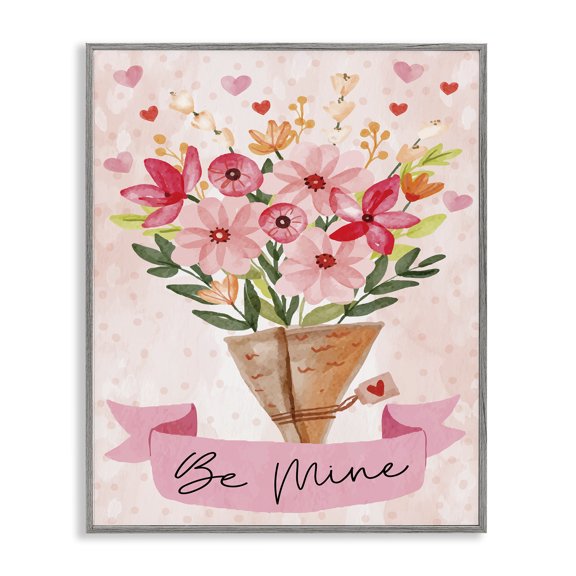 Stupell Industries Shabby Chic Be Mine Romantic Valentine's Bouquet Gray Framed Giclee Art, 24 x 30, by Nicole DeCamp