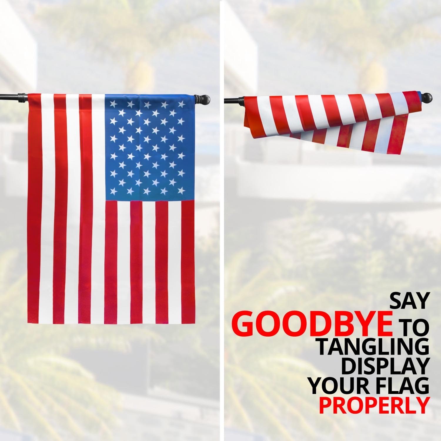 ANLEY 56" Pine Wooden House Flagpole - For Sleeve House Flags (28" x 40") - Wood Flag Pole with Tangle Free Design, Rotating Rings and Anti-Wrap Tube (Black)