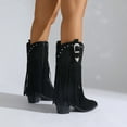 thumbnail image 5 of Suede Cowboy Boots for Women Trendy Fringe Studded Zip up Heeled Wide Calf Boots Winter Mid Calf Booties, 5 of 8