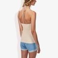 thumbnail image 4 of Women's Halter Neck Knit Tank Top with Ribbed Design and Stretchy Fit for Casual Summer Wear- Small, Beige, 4 of 5