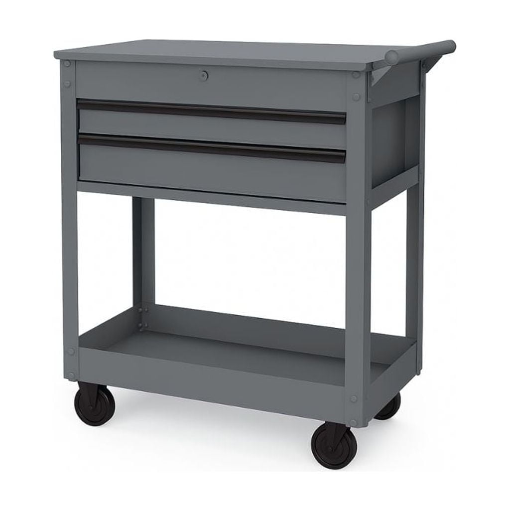 Hyper Tough 28-Inch Steel Tool Cart with Drawer, 500 lb Load Capacity, Gray Powder-Coated