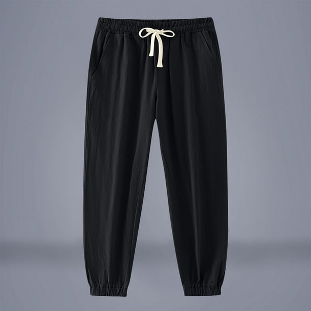 Pantalones largos para hombre, informales, con bolsillo para vacaciones, cordón ajustable, color sólido, cintura elástica, pantalones deportivos para hombre
