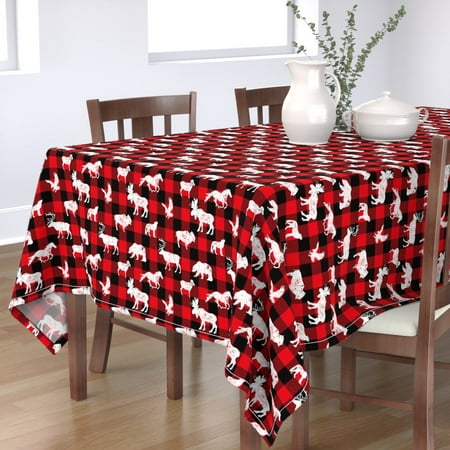

Cotton Sateen Tablecloth 70 x 120 - Cabin Buffalo Plaid Red Black Mountain Animals Rustic Country Masculine Distressed Tartan Woodland Print Custom Table Linens by Spoonflower