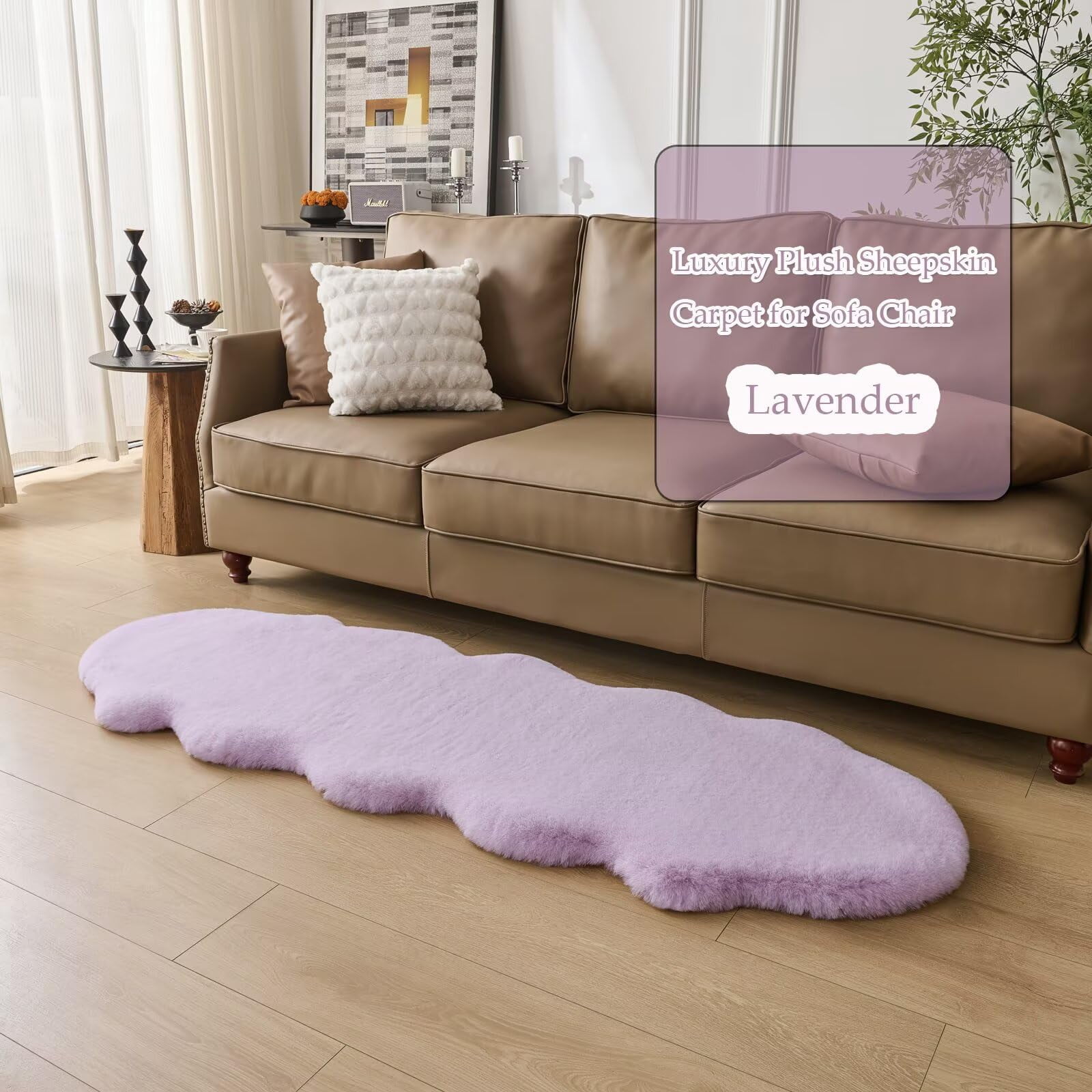1700GSM Fuzzy Faux Sheepskin Fur Area Rug,Extra Soft Faux Fur Mat,Fluffy Shaggy Fur Rug for Bedroom Living Bedside Rug Room Decor-Lavender, 2 x6 ft