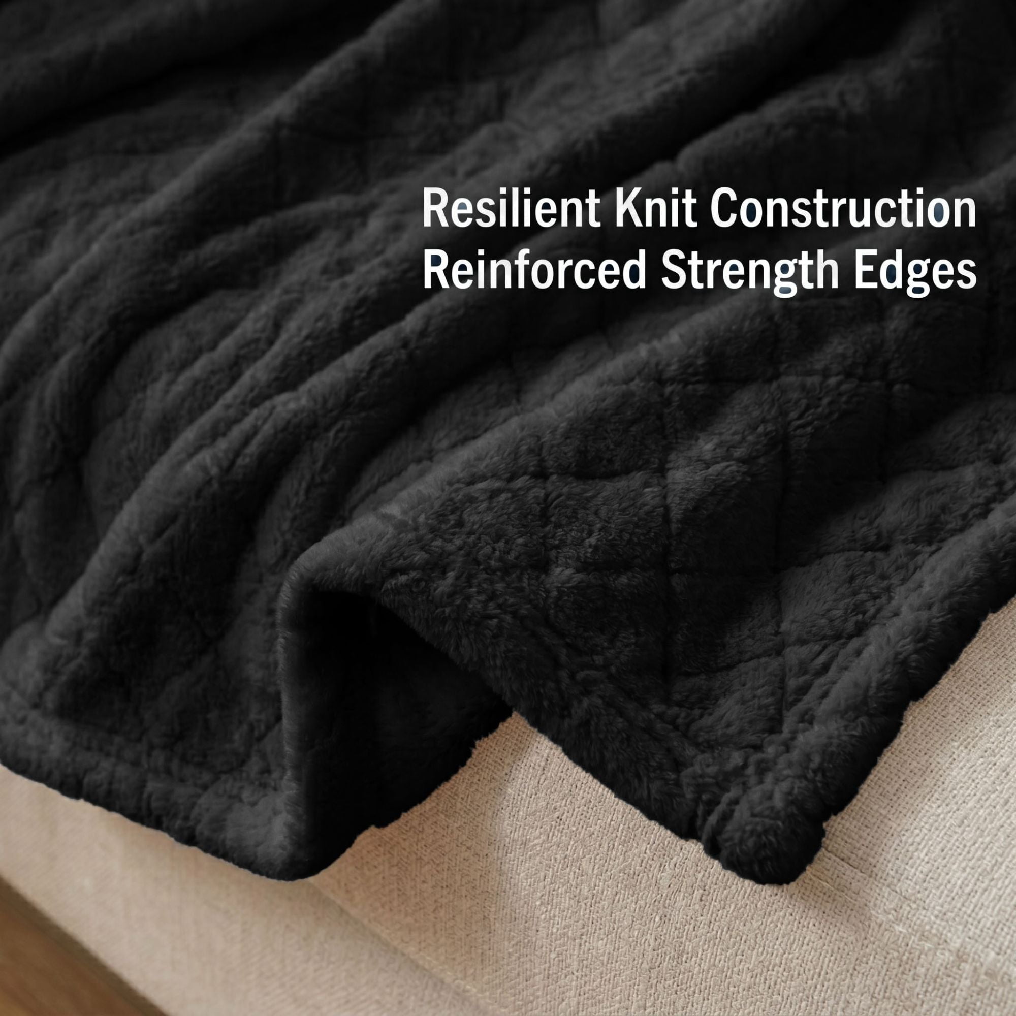 Superior Holly Grid Fluffy Fleece Blanket, King Size, Black