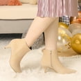 thumbnail image 2 of Unique Bargains Women's Pointed Toe Side Zip Stiletto Heeled Ankle Boots Beige 8.5, 2 of 6