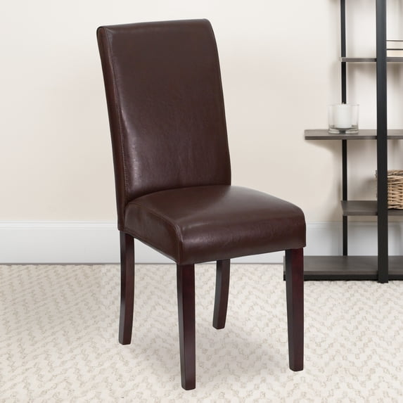 BizChair Dark Brown LeatherSoft Panel Back Parsons Chair